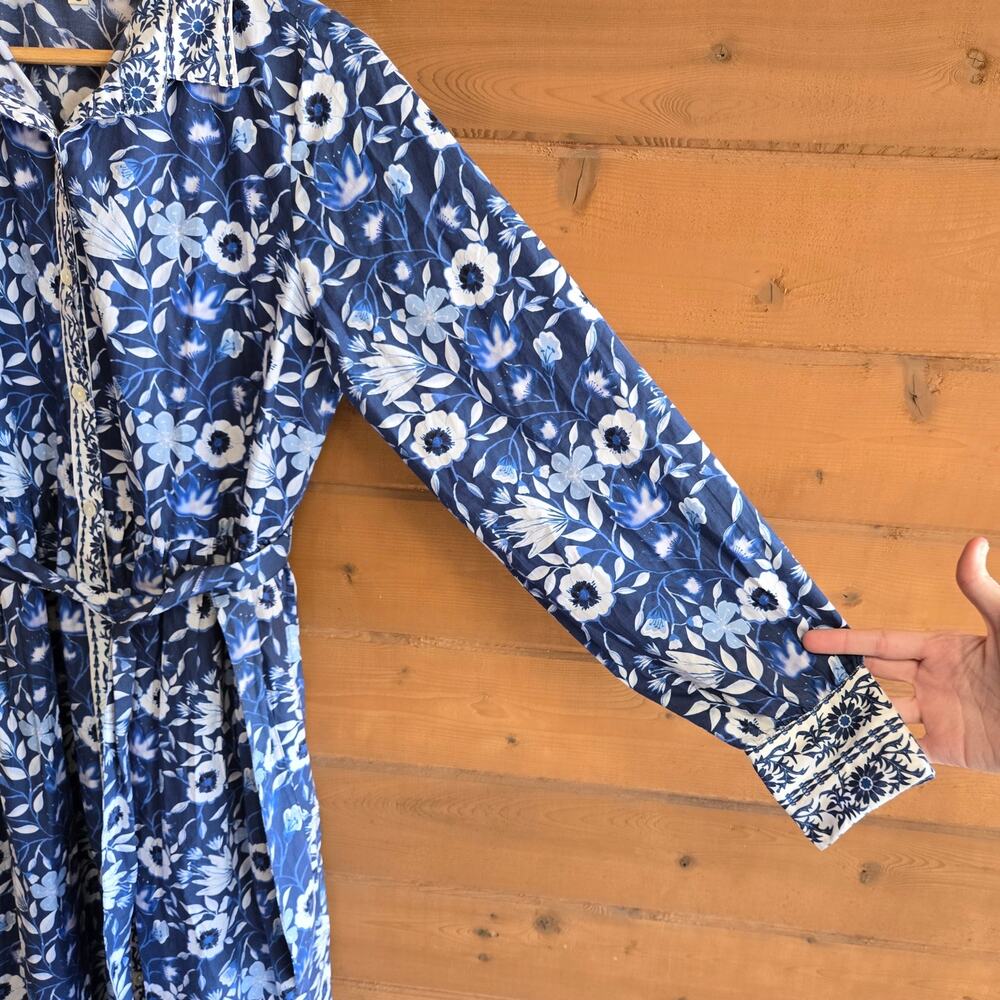 Sohana Cam Dress Morning Glory Blue Maxi Small Boho Cotton Floral Tie Waist Boho - Picture 5 of 7